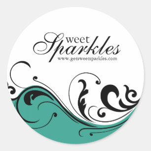 Stylish Caribbean Blue Scroll Packaging Stickers