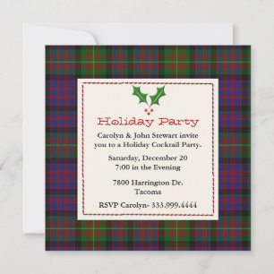 Stylish Carnegie Tartan Plaid Custom Holiday Party Invitation