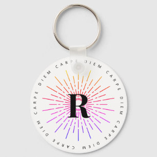 Stylish Carpe Diem Sun Symbol Monogram White Key Ring