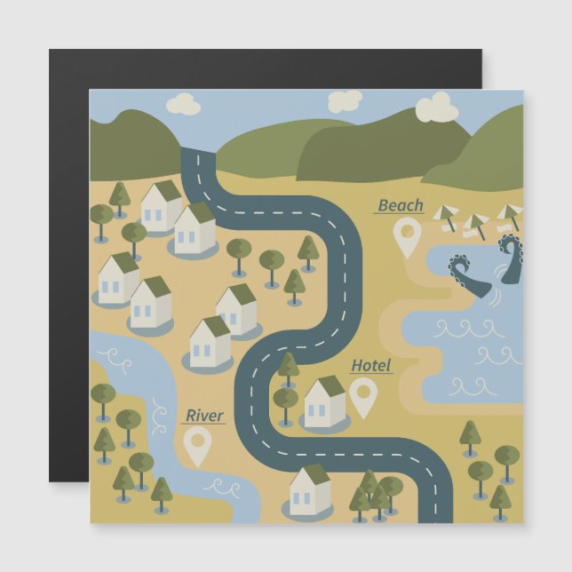Stylish cartoon landscape vacation travel map (Front/Back)