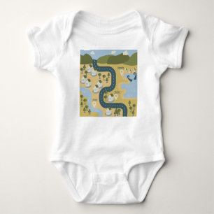 Stylish cartoon landscape vacation travel map baby bodysuit