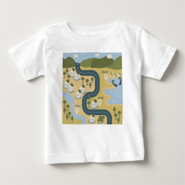 Stylish cartoon landscape vacation travel map baby T-Shirt (Front)