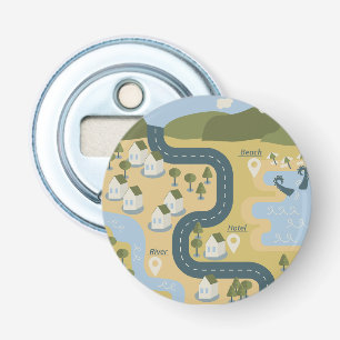 Stylish cartoon landscape vacation travel map bottle opener