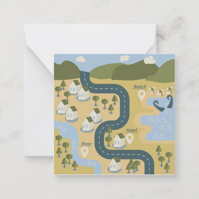Stylish cartoon landscape vacation travel map card (Front)