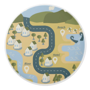 Stylish cartoon landscape vacation travel map ceramic knob