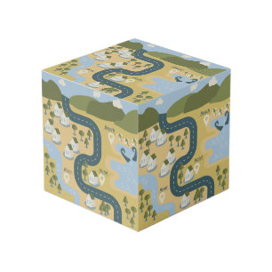 Stylish cartoon landscape vacation travel map cube