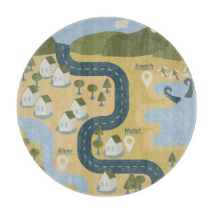 Stylish cartoon landscape vacation travel map cutting board