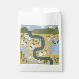 Stylish cartoon landscape vacation travel map favour bag