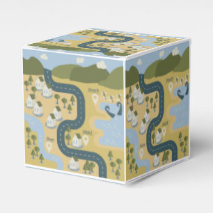 Stylish cartoon landscape vacation travel map favour box