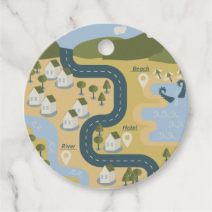 Stylish cartoon landscape vacation travel map favour tags