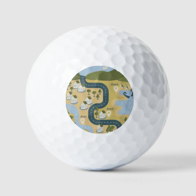 Stylish cartoon landscape vacation travel map golf balls (Front)