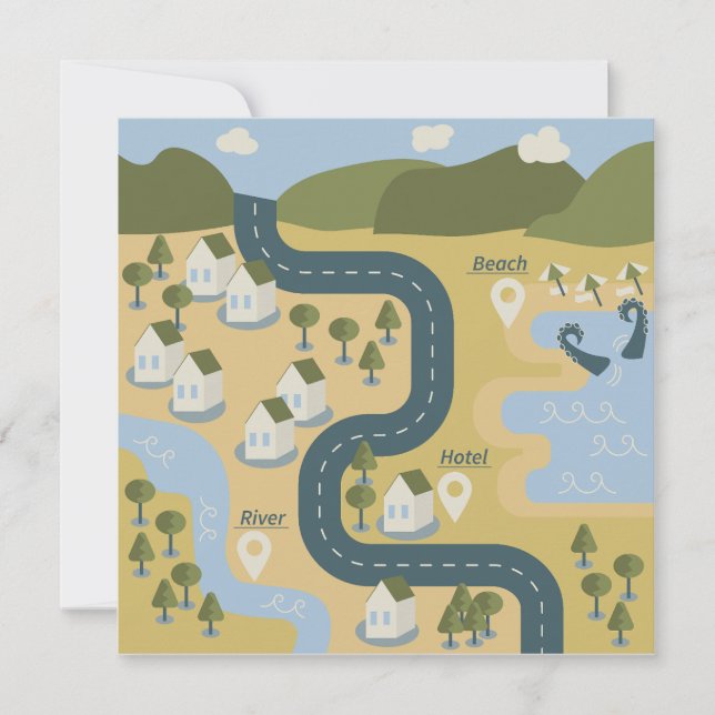Stylish cartoon landscape vacation travel map holiday card (Front)