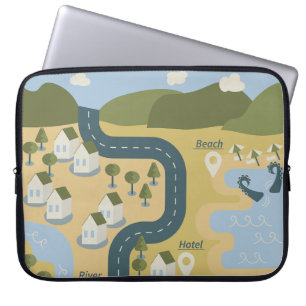 Stylish cartoon landscape vacation travel map laptop sleeve