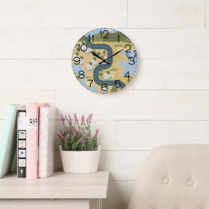 Stylish cartoon landscape vacation travel map large clock