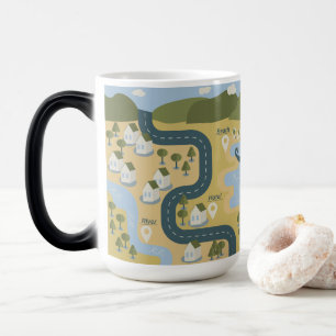 Stylish cartoon landscape vacation travel map magic mug