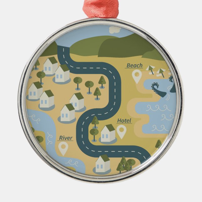 Stylish cartoon landscape vacation travel map metal ornament (Front)