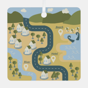 Stylish cartoon landscape vacation travel map metal tree decoration