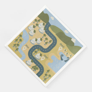 Stylish cartoon landscape vacation travel map napkin