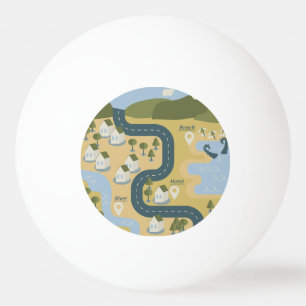 Stylish cartoon landscape vacation travel map ping pong ball
