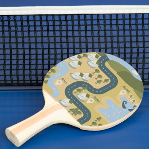 Stylish cartoon landscape vacation travel map ping pong paddle