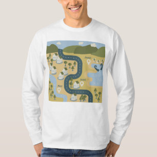 Stylish cartoon landscape vacation travel map T-Shirt