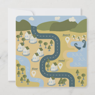 Stylish cartoon landscape vacation travel map thank you card