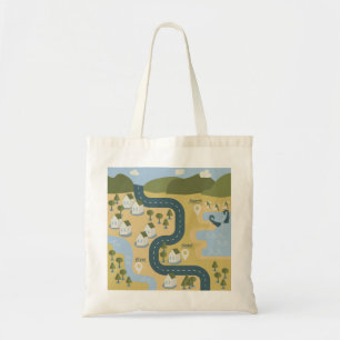 Stylish cartoon landscape vacation travel map tote bag