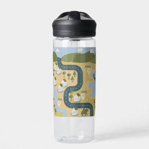 Stylish cartoon landscape vacation travel map water bottle