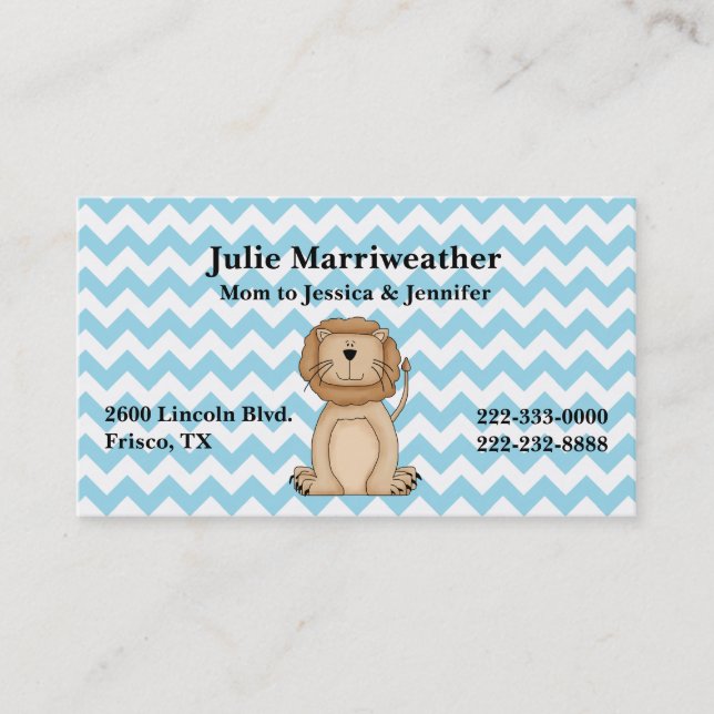 Stylish Cartoon Lion and Chevron Custom Mummy Card (Front)