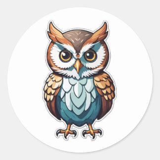 Stylish Cartoon Owl Design – Cute and Colourful Classic Round Sticker