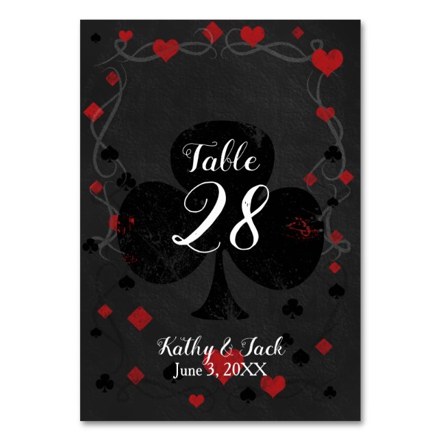 Stylish casino wedding table number (Front)