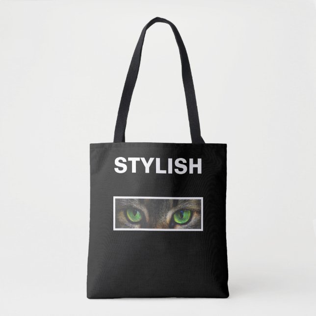 Stylish cat eyes on black & white tote bag (Front)