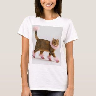 Stylish Cat in Pink Heels and Fluffy Glam T-Shirt