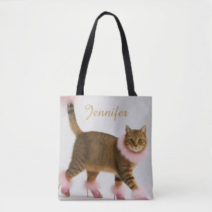    Stylish Cat in Pink Heels and Fluffy Glam       Tote Bag