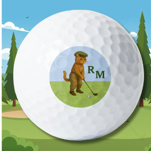 *Stylish Cat Playing Golf Personalised Balls