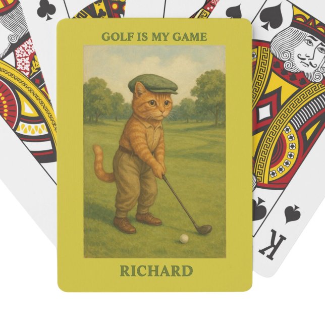 Stylish Cat Playing Golf Personalised Poker Cards (Creator Uploaded)