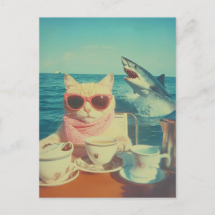 Stylish Cat’s Ocean Tea Party Postcard