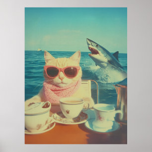 Stylish Cat’s Ocean Tea Party Poster