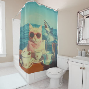 Stylish Cat’s Ocean Tea Party Shower Curtain