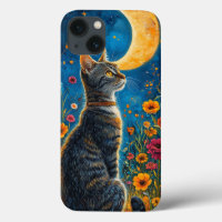 Stylish cat under moon magical night sky aesthetic