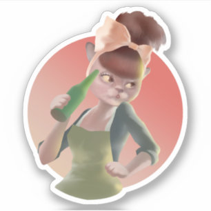 Stylish Cat with Bottle Sitting at Bar