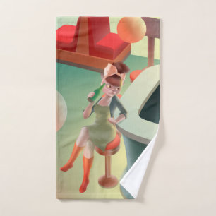 Stylish Cat with Bottle Sitting at Bar Bath Towel Set