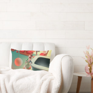 Stylish Cat with Bottle Sitting at Bar Lumbar Cushion