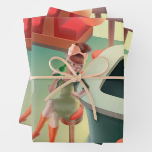 Stylish Cat with Bottle Sitting at Bar Wrapping Paper Sheet