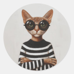 Stylish Cat With Round Glasses Classic Round Sticker