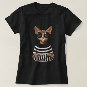Stylish Cat With Round Glasses T-Shirt