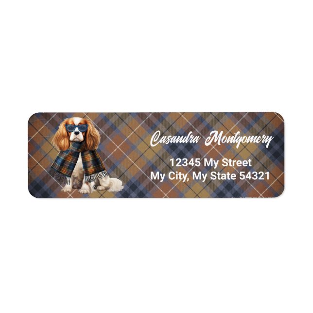 Stylish Cavalier King Charles Plaid Address Return Address Label (Front)
