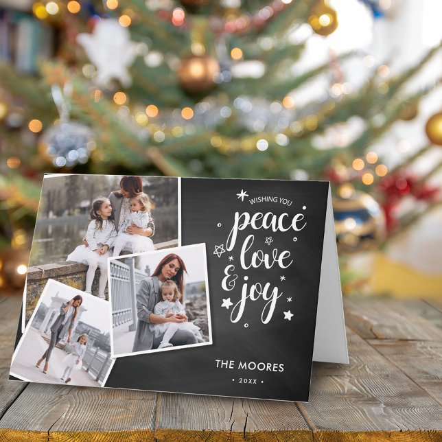 Stylish Chalkboard 3 Photo Collage Holiday Card (Stylish Chalkboard 3 Photo Collage Holiday Card)