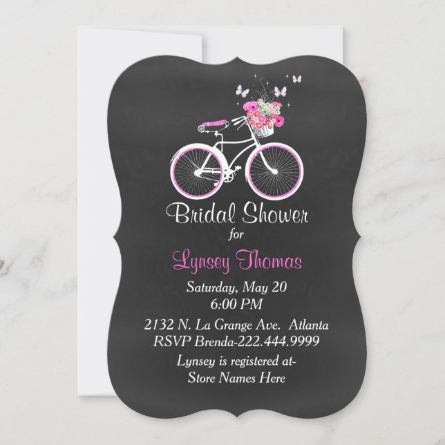 Stylish Chalkboard Bridal Bike Shower Invitation (Front)