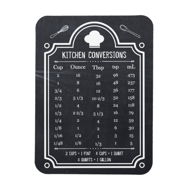 Stylish Chalkboard Kitchen Conversion Chart Magnet (Vertical)